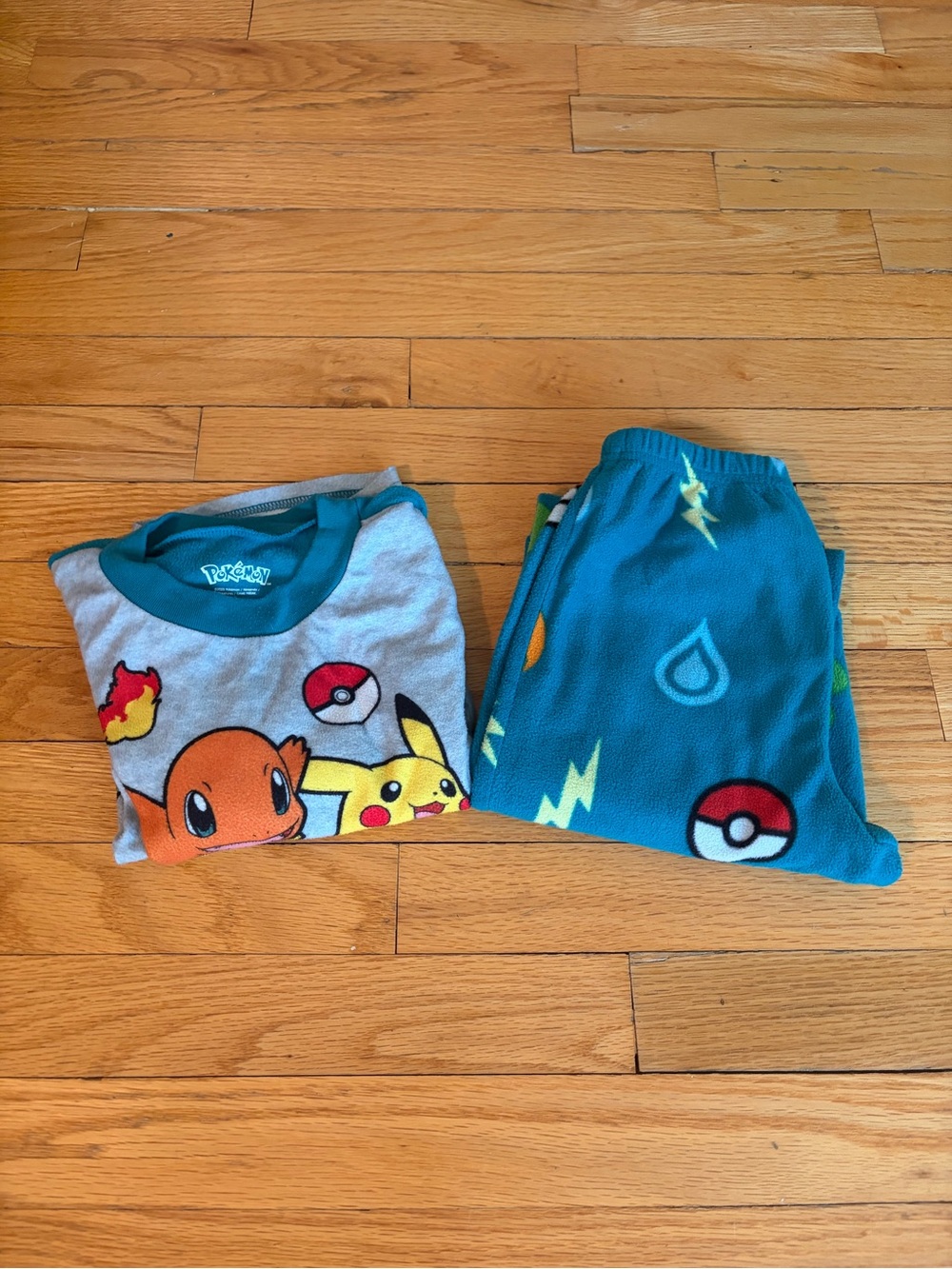 Kids' Green and Gray Charmander & Pikachu Pajama Set